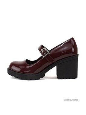 Soda Eviana Women Mary Jane Chunky Block Heel Lug Sole Pump Adjustable Strap